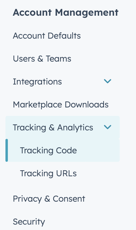 screenshot of HubSpot 'account management' option